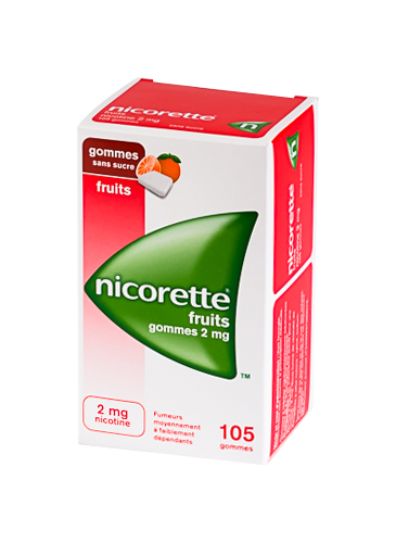 NICORETTE 2MG 105 GOMMES SANS SUCRE FRUITS